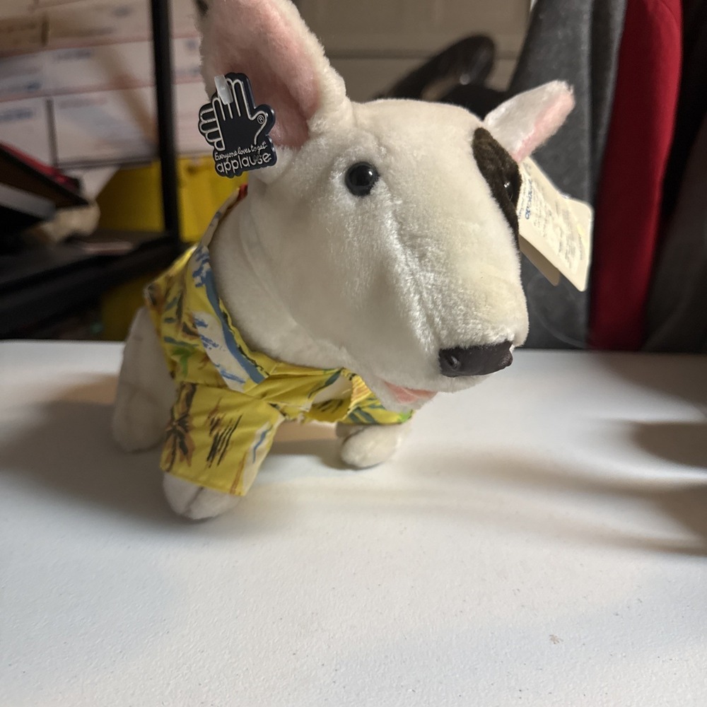 1987 Applause Bud Light Spuds MacKenzie Bull Terrier Plush Dog Hawaiian Shirt